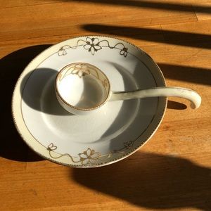 NIPPON JAPAN White Cream Mayo Condiment 2 pc Set - Spoon, Under Plate Vintage